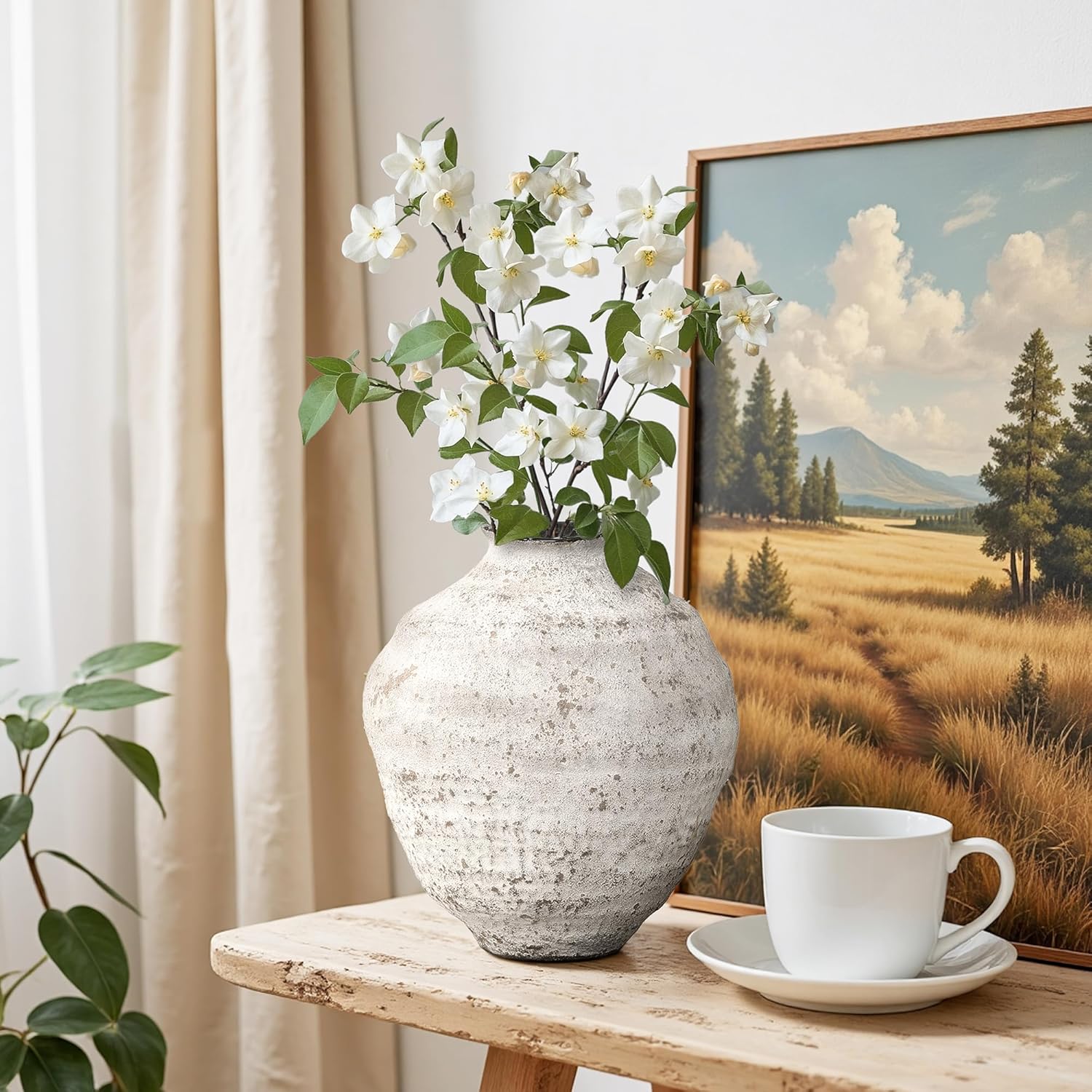 LuxenHome Unique Rustic Flower Vase, 11.5" Gray Round Ceramic Vase, Boho Decorative Vase for Shelf Decor, Textured Farmhouse Pottery, Vintage Vases Accent for Home Decor Living Room